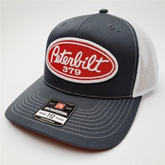 Peterbilt 379 Embroidered Patch Flat Bill Mesh Snapback Trucker Cap Hat PB Semi - Picture 1 of 4